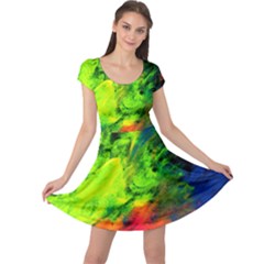 Neon Rainbow Green Pink Blue Red Painting Cap Sleeve Dress by Mariart