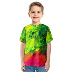 Neon Rainbow Green Pink Blue Red Painting Kids  Sport Mesh Tee