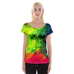 Neon Rainbow Green Pink Blue Red Painting Cap Sleeve Tops