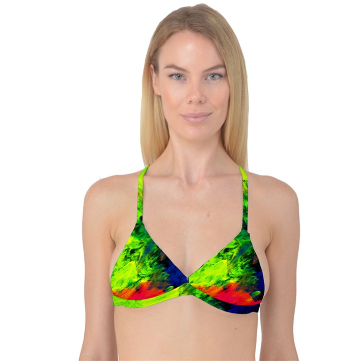 Neon Rainbow Green Pink Blue Red Painting Reversible Tri Bikini Top