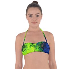 Neon Rainbow Green Pink Blue Red Painting Halter Bandeau Bikini Top by Mariart