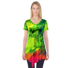 Neon Rainbow Green Pink Blue Red Painting Short Sleeve Tunic  by Mariart