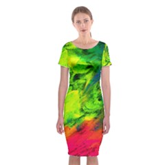 Neon Rainbow Green Pink Blue Red Painting Classic Short Sleeve Midi Dress