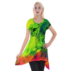 Neon Rainbow Green Pink Blue Red Painting Short Sleeve Side Drop Tunic by Mariart