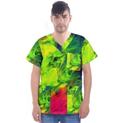 Neon Rainbow Green Pink Blue Red Painting Men s V-neck Scrub Top