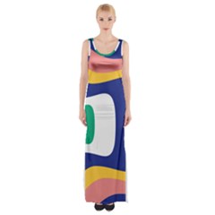 Rainbow Pink Yellow Bluw Green Rainbow Maxi Thigh Split Dress