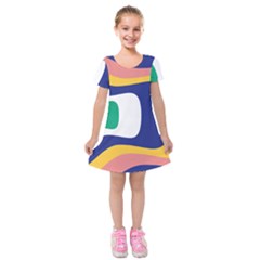 Rainbow Pink Yellow Bluw Green Rainbow Kids  Short Sleeve Velvet Dress