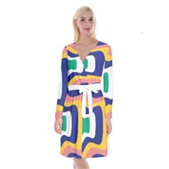 Rainbow Pink Yellow Bluw Green Rainbow Long Sleeve Velvet Front Wrap Dress