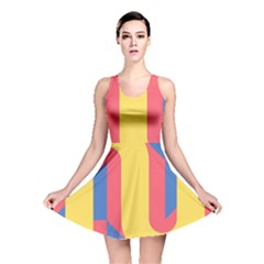 Rainbow Sign Yellow Red Blue Retro Reversible Skater Dress