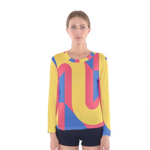 Rainbow Sign Yellow Red Blue Retro Women s Long Sleeve Tee by Mariart