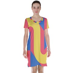 Rainbow Sign Yellow Red Blue Retro Short Sleeve Nightdress