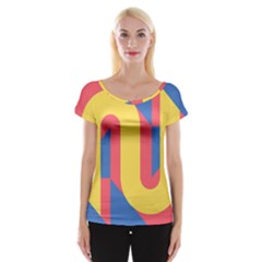 Rainbow Sign Yellow Red Blue Retro Cap Sleeve Tops