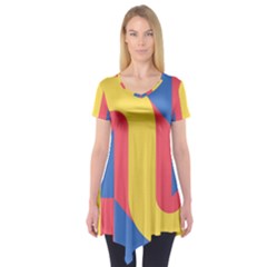 Rainbow Sign Yellow Red Blue Retro Short Sleeve Tunic 