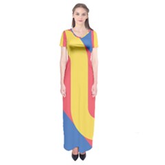 Rainbow Sign Yellow Red Blue Retro Short Sleeve Maxi Dress by Mariart