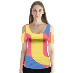 Rainbow Sign Yellow Red Blue Retro Butterfly Sleeve Cutout Tee 