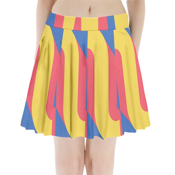 Rainbow Sign Yellow Red Blue Retro Pleated Mini Skirt