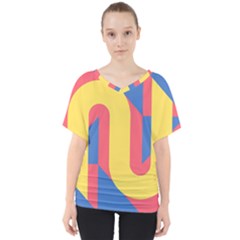 Rainbow Sign Yellow Red Blue Retro V-neck Dolman Drape Top