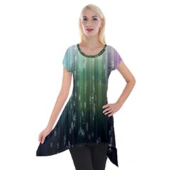 Numerical Animation Random Stripes Rainbow Space Short Sleeve Side Drop Tunic by Mariart