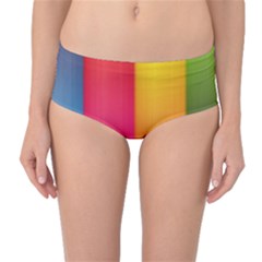 Rainbow Stripes Vertical Lines Colorful Blue Pink Orange Green Mid-waist Bikini Bottoms by Mariart