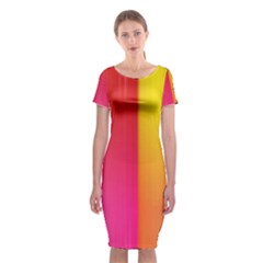 Rainbow Stripes Vertical Lines Colorful Blue Pink Orange Green Classic Short Sleeve Midi Dress