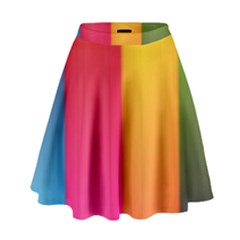 Rainbow Stripes Vertical Lines Colorful Blue Pink Orange Green High Waist Skirt