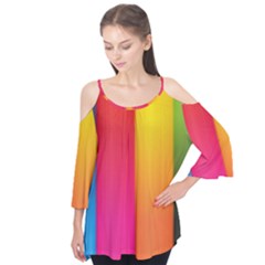 Rainbow Stripes Vertical Lines Colorful Blue Pink Orange Green Flutter Tees