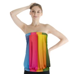 Rainbow Stripes Vertical Lines Colorful Blue Pink Orange Green Strapless Top by Mariart