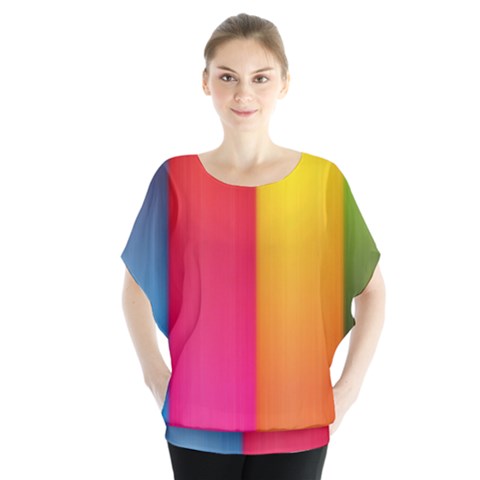 Rainbow Stripes Vertical Lines Colorful Blue Pink Orange Green Blouse by Mariart