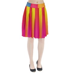 Rainbow Stripes Vertical Lines Colorful Blue Pink Orange Green Pleated Skirt by Mariart