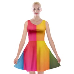 Rainbow Stripes Vertical Lines Colorful Blue Pink Orange Green Velvet Skater Dress by Mariart