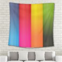 Rainbow Stripes Vertical Lines Colorful Blue Pink Orange Green Square Tapestry (Large) View2