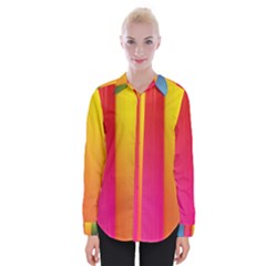 Rainbow Stripes Vertical Lines Colorful Blue Pink Orange Green Womens Long Sleeve Shirt