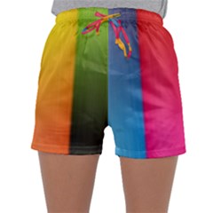 Rainbow Stripes Vertical Lines Colorful Blue Pink Orange Green Sleepwear Shorts