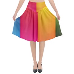 Rainbow Stripes Vertical Lines Colorful Blue Pink Orange Green Flared Midi Skirt