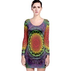 Rainbow Mandala Circle Long Sleeve Bodycon Dress