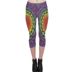 Rainbow Mandala Circle Capri Leggings 