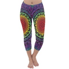 Rainbow Mandala Circle Capri Winter Leggings 