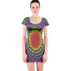 Rainbow Mandala Circle Short Sleeve Bodycon Dress by Mariart