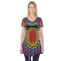 Rainbow Mandala Circle Short Sleeve Tunic 