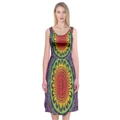 Rainbow Mandala Circle Midi Sleeveless Dress by Mariart