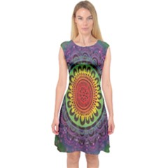 Rainbow Mandala Circle Capsleeve Midi Dress by Mariart