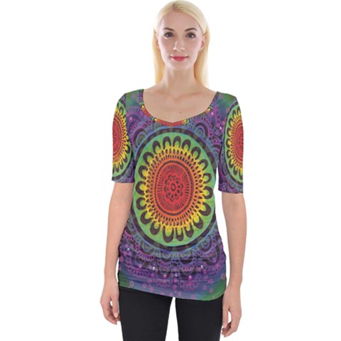 Rainbow Mandala Circle Wide Neckline Tee by Mariart