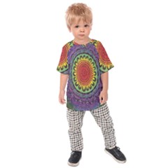 Rainbow Mandala Circle Kids Raglan Tee