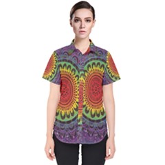 Rainbow Mandala Circle Women s Short Sleeve Shirt