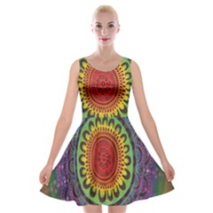 Rainbow Mandala Circle Velvet Skater Dress