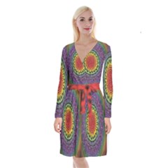 Rainbow Mandala Circle Long Sleeve Velvet Front Wrap Dress by Mariart