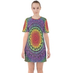 Rainbow Mandala Circle Sixties Short Sleeve Mini Dress by Mariart