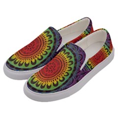 Rainbow Mandala Circle Men s Canvas Slip Ons by Mariart