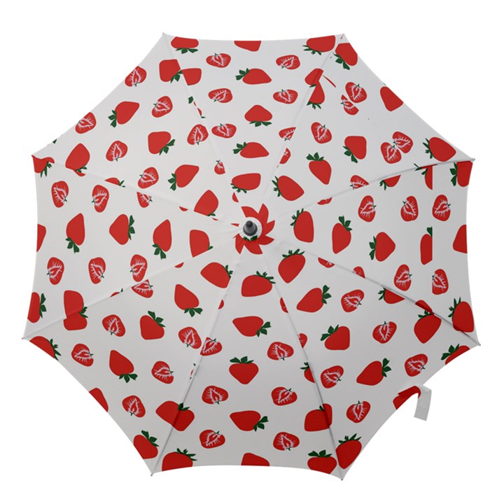 Red Fruit Strawberry Pattern Hook Handle Umbrellas (Large)