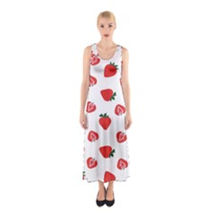 Red Fruit Strawberry Pattern Sleeveless Maxi Dress